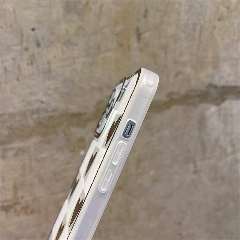 Корейский эстетический чехол для телефона с 3d сердечком и решеткой для Iphone 13 12 11 Pro Xs Max X Xr 7 8 Plus Se, милый мягкий силиконовый чехол на заднюю панель