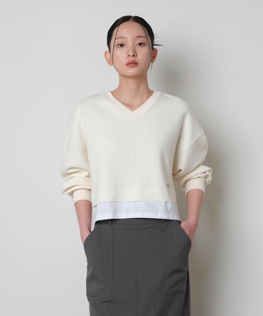 LOVENTINA V-Neck Layered Sweatshirt_Ivory