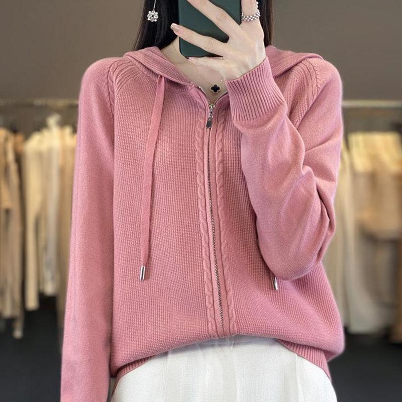 Осенне-зимний повседневный вязаный кардиган с капюшоном, простой модный стиль, свободный вязаный свитер