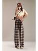 Women's Retro Wool Plaid Velvet-Lined Wide-Leg Pants