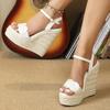 Women  High Heel Dress Shoes Summer Weave Solid Platform Wedges Open Toe Sandals Fashion  Shoes