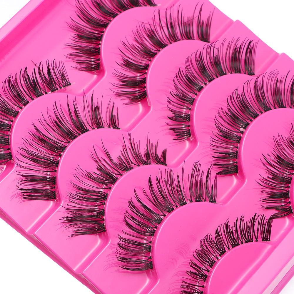 5 Pairs Cosmetic Long Cross Soft Thick Handmade Black False Fake Eyelashes Eye Lashes Extension