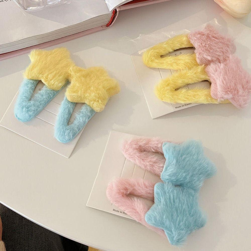 Minimalist Style Plush Star Hair Clip Ornament Sweet Fluffy Barrettes Plush BB Hairpins Ladies