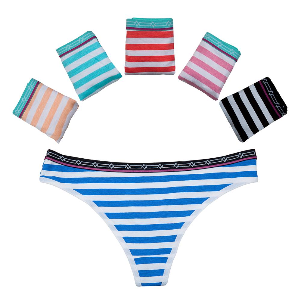 Women G-String Cotton Comfortable Thong Panties Sexy Striped Low Waist Briefs Set 6 Pcs/lot