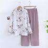 Kyonuza Cotton Loungewear for Spring and Solid Gauze Simple Long Day Size x Purple Women's 100% Pajamas, Open-Front Autumn, Color, Fabric,