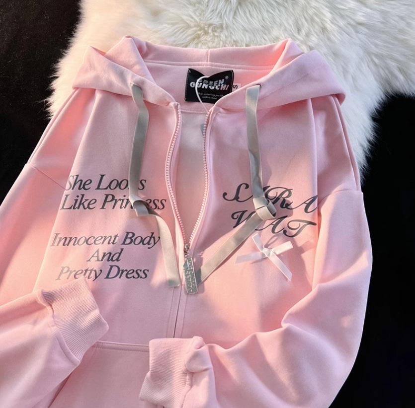 Американский сладкий и крутой ветер кошачьи ушки с капюшоном свитер женский весна и осень 2025 года дизайнерское чувство нишевый ленивый шик парный кардиган