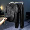 Плюс размер 11XL Ice Silk повседневный костюм с короткими рукавами мужской национальный стиль китайский костюм Тан костюм из двух частей