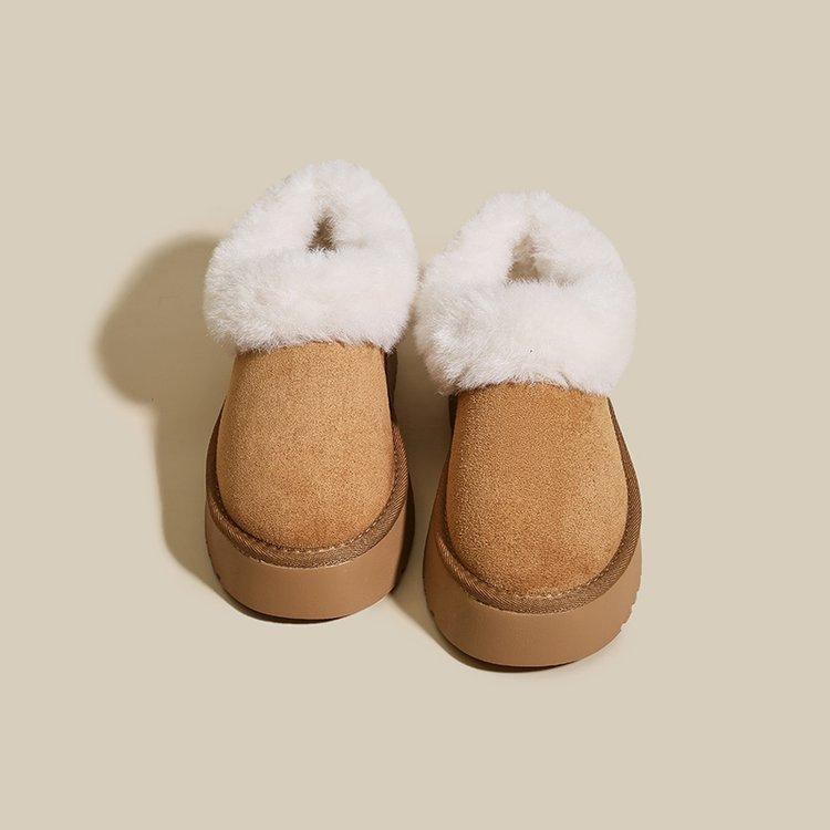 Thick-soled Fur Integrated Snow Boots Women's Winter Velvet Cotton Shoes 2024 New Outer Wear One-pedal Fluffy Bread Shoes