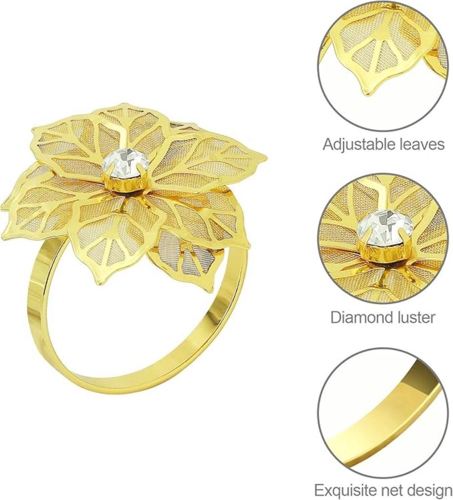 10pcs Napkin Rings Alloy Hollow Out Flower Napkin Holder Dinning Table Napkin Ring for Dinner Parties Wedding Banquet Family Gatherings Table Decor