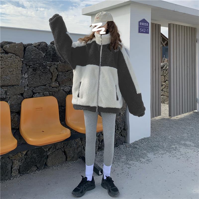 Элегантное пальто женское осенне-зимнее теплое мягкое пальто на молнии в стиле пэчворк женское плюшевое пальто с карманами повседневная верхняя одежда