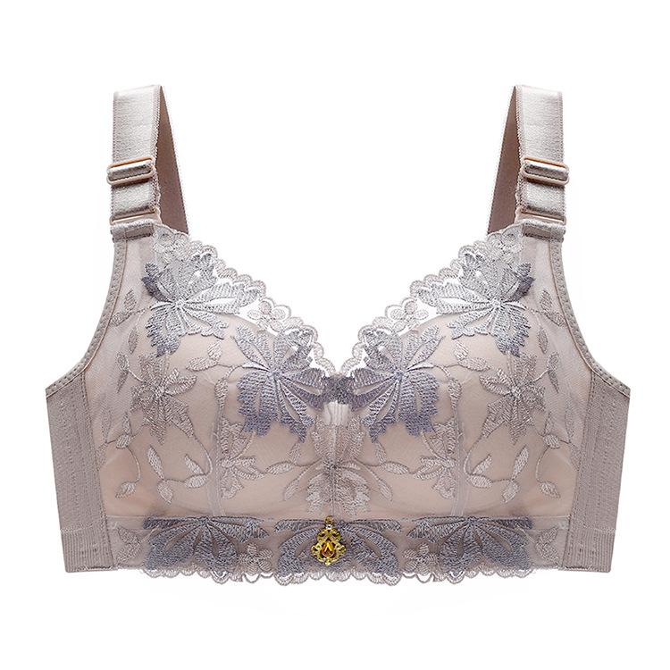 Temperature change court embroidered lace bra without steel rim sexy women's breast adjustment bra