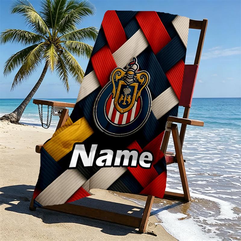 Custom Name Personalized Club Deportivo Guadalajara Print Beach Towel, for Trip Camping Beach Party Home Decor, Birthday Gift for Family & Friends