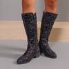 Европейские и американские ботинки средней длины больших размеров 2024 Осень и Зима Новые ботфорты с леопардовым принтом для повседневной носки на улице