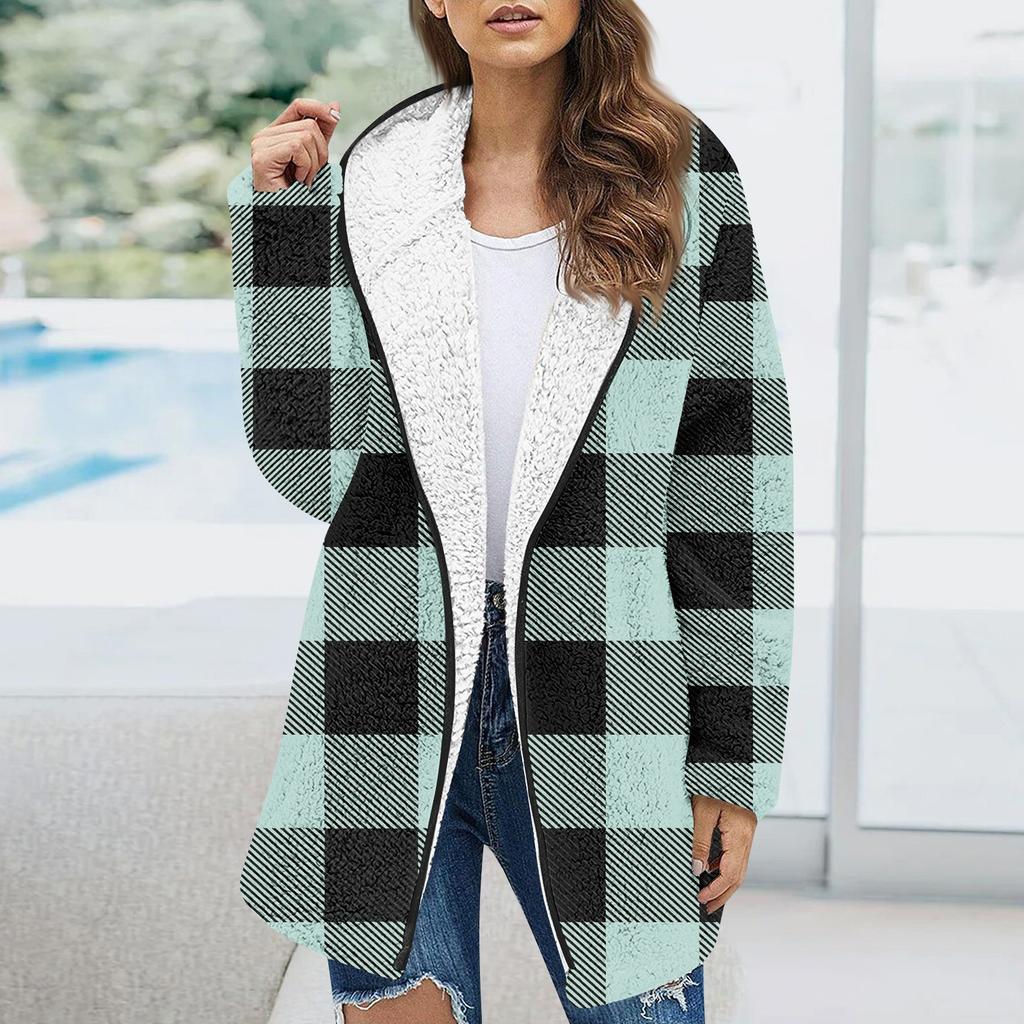Женская модаЗимняя плюшевая клетчатая куртка с длинным рукавом