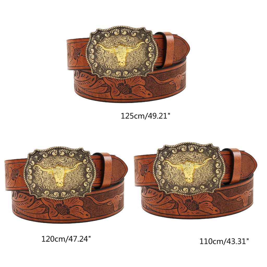 Vintage Western Belt Longhorn Bull Belt Buckle Belt Cowboy Belts For Men Western With Big Buckle Jeans Belt Leather Belt