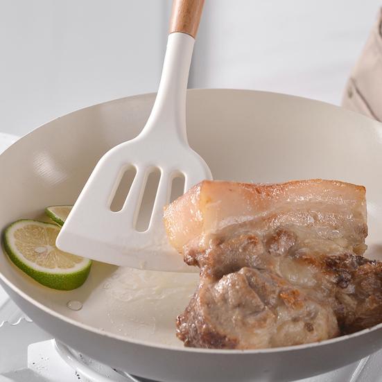 Silicone Kitchenware Set with Wooden Handles Heat Resistant Turner Tongs Spatula Spoon Brush Whisk Nonstick Cooking Tools