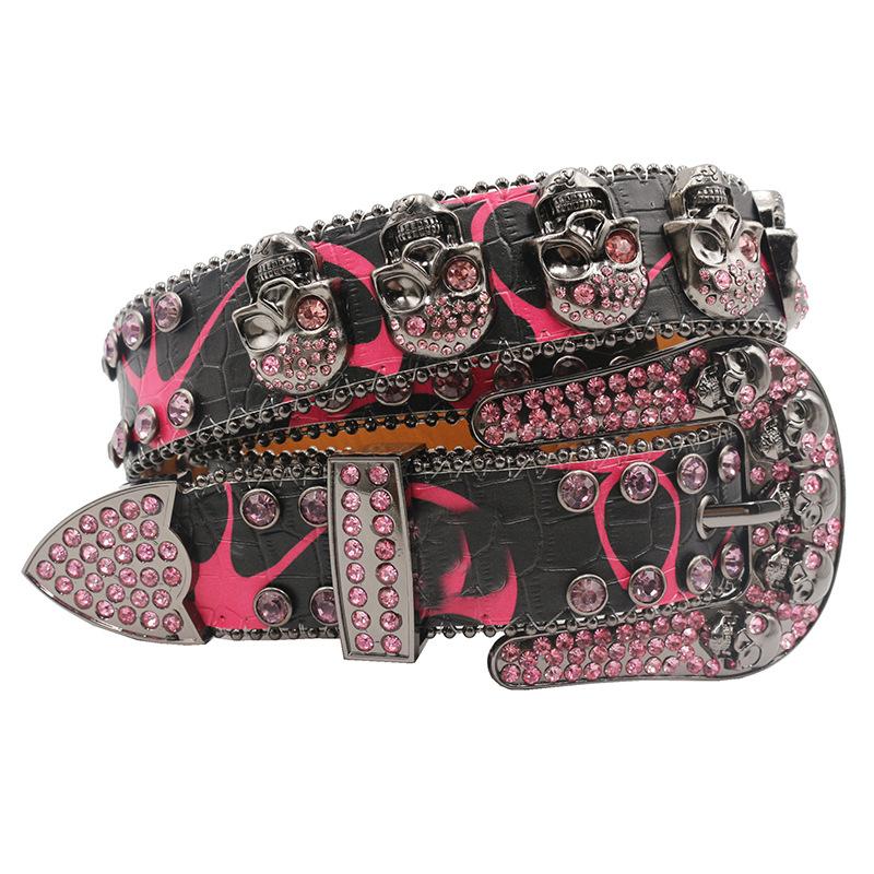 Дизайн Череп Инкрустация Стразами Ремень Высококлассный Бриллиантовый Блеск Хип-хоп Украшение Клубный Ремень для Женщин