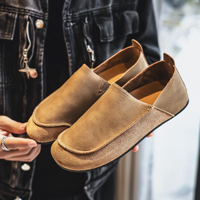 Мужские ретро мокасины Обувь Мода Повседневные слипоны Балетки Обувь для вождения Черные Хаки Обувь с широким носком Большой размер