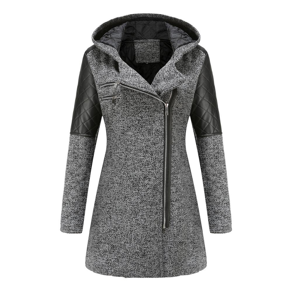 Women's Fall Winter Hooded Wool Solid Color Long Sleeve Chic Warm Coat S-3XL