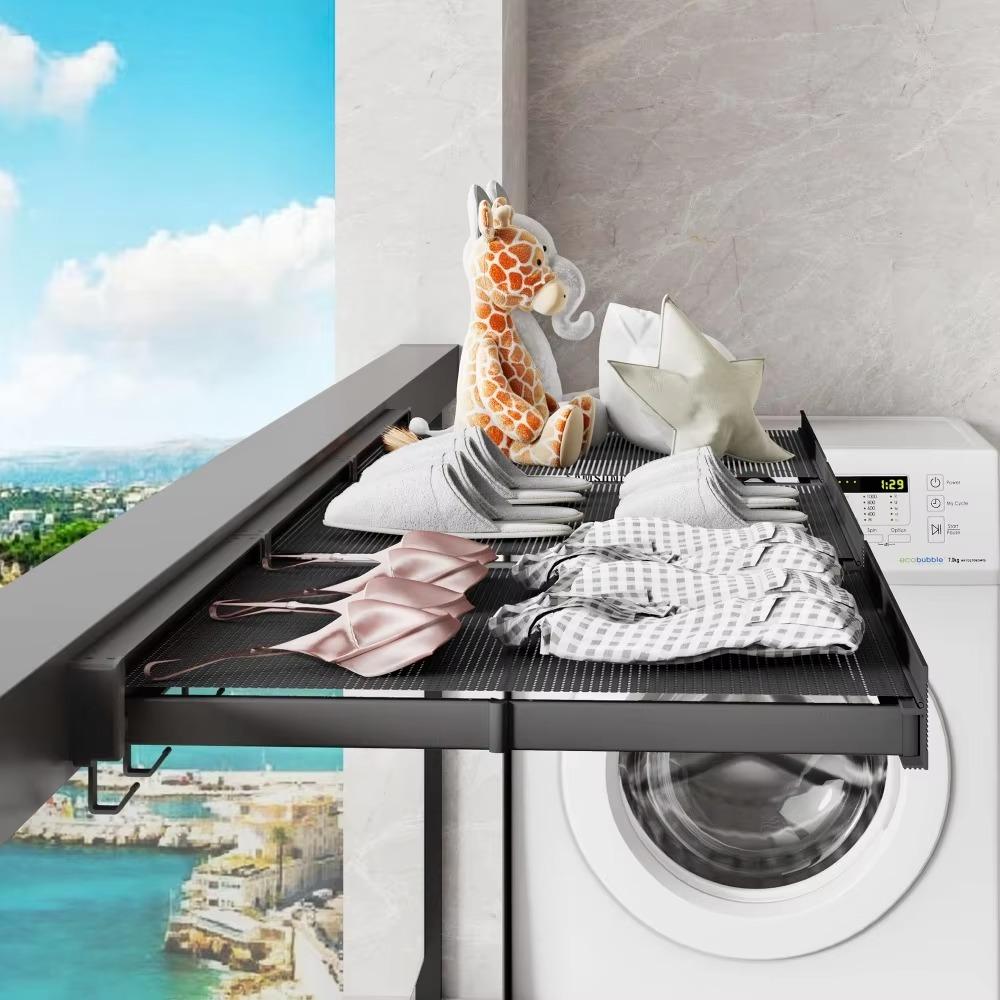 Foldable Wall Shelf High Load-bearing Capacity Mesh Storage Rack Retractable Drying Net with Hook Bathroom Portable Organizer