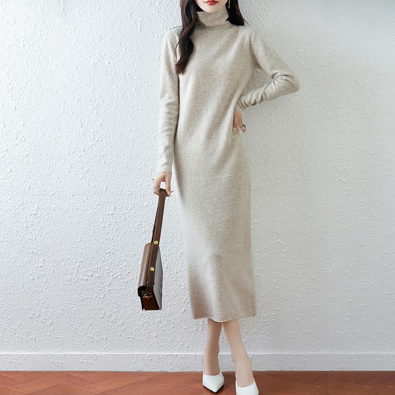 Women Sweater Dress 100% Wool MODERN NEW SAGA Turtleneck Knit Long Pullover Winter Jumpers Wool Long Dress Female