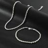 2pcs Silver Plated Necklace Bracelet For Men And Women Simple Hip Hop Style 4mm Twisted Twist Rope Iron Chain With Copper Lobste