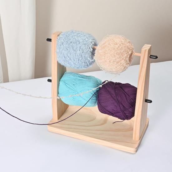 Wooden Yarn Holder Horizontal Yarn Ball Holder Double Revolving Yarn Storage Organizer