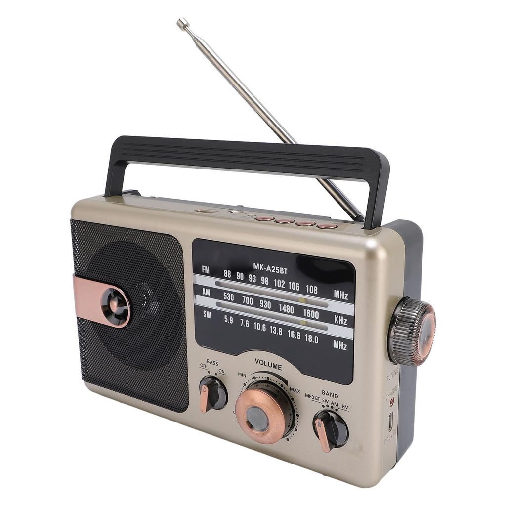 AM FM SW Portable Full Band Radio BT Speaker Storage Memory Card Multifunctional Music Player Gold