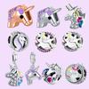 S925 Sterling Silver Colorful Unicorn Beads Charm Dangle Fit Bracelet Necklace Making for Women Gifts With Cloth Bag