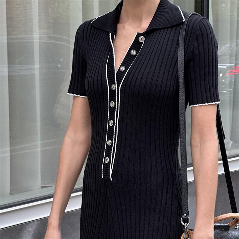 Вязаное платье макси для женщин, повседневное белое облегающее платье с отложным воротником и коротким рукавом, трикотажное платье в рубчик, женское уличное платье