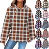 Women's Fashion Loose Hooded Pullover Long Sleeve Plaid Sweatshirt with Drawstring Drop Shoulder and Pocket Print Top