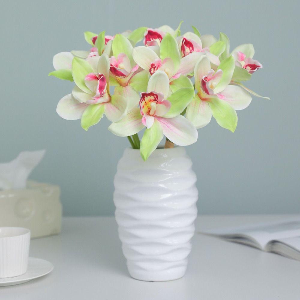 6pcs Realistic Artificial Cymbidium Flowers Real Touch Fake Flower  Outdoor Garden Decor