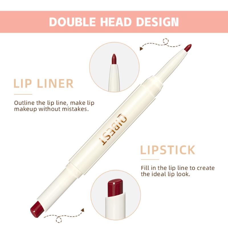 QIBEST Rotating Dual Tip Lipstick Lip Liner Matte Nourishing Matte Non-Fading Non-Stick Single Lipstick Makeup