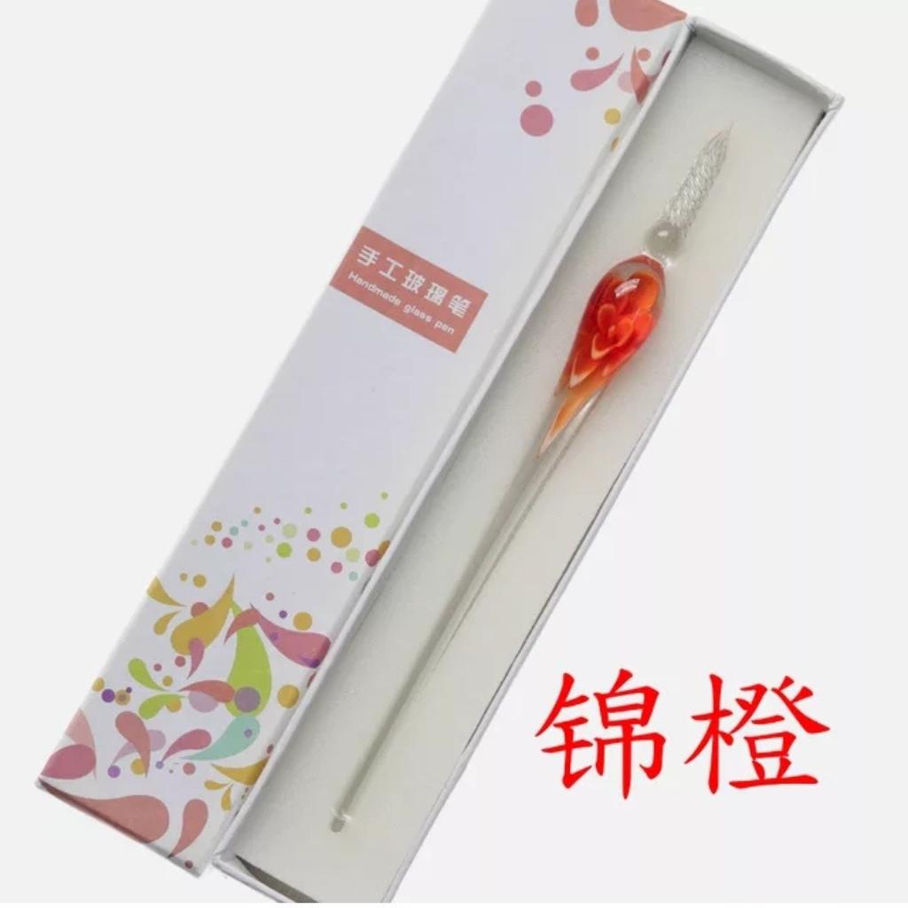 Embedded flower glass pen set, colored dipping pen, street vendor gift box, signature pen, glass pen gift