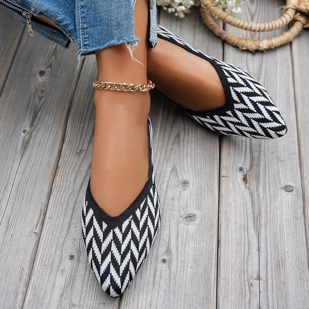 Spring Autumn New Knitted Pointed Flat Bottom Single Shoes Women's Casual Shallow Mouth Women's Shoes