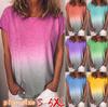 Women's Summer Rainbow Gradient Printed Round Neck Short Sleeve Loose T-shirt