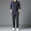 Осенний новый мужской костюм, спортивная повседневная осенняя одежда, однотонный мужской костюм из двух частей с длинным рукавом и лацканами для среднего возраста