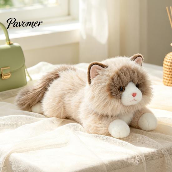 Мягкая Обнимательная Подушка-Котёнок, Реалистичная Плюшевая Игрушка Кошка Порода Рэгдолл, Реалистичное Мягкое Животное для Сна, Кожа-Дружелюбная Ткань 45см Пушистая Подушка, Комфорт