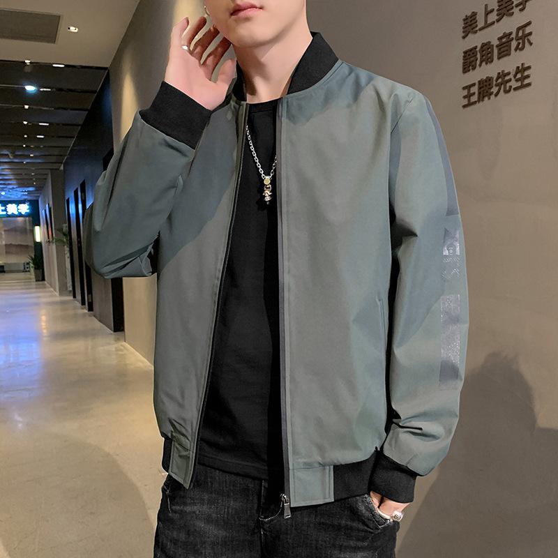 Baseball Collar Jacket Men's Spring Trendy Loose Baseball Uniform Jacket Green Simple Versatile Casual Top