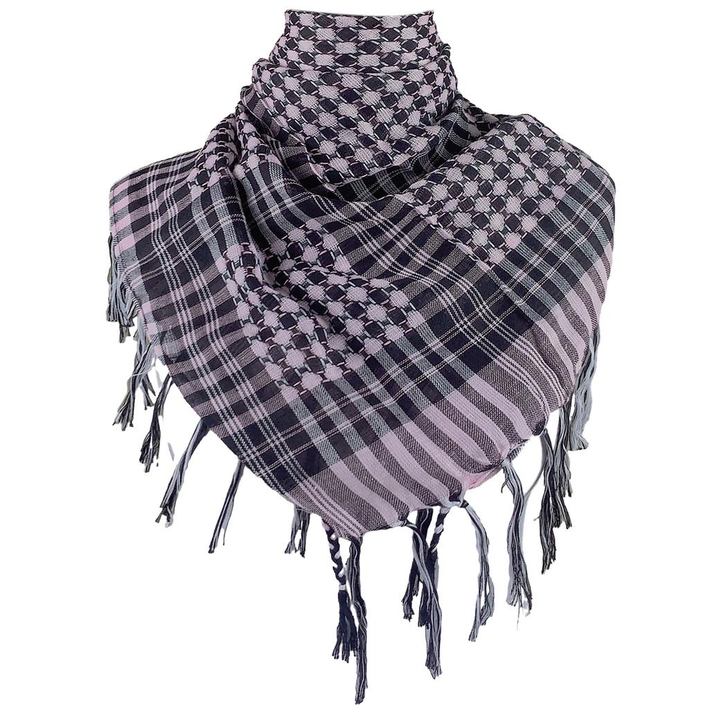 Shemagh Desert Scarf Colorblock Houndstooth Pattern Arab Keffiyeh Shawl Wrap with Tassels Scarves Bandana Head Wraps