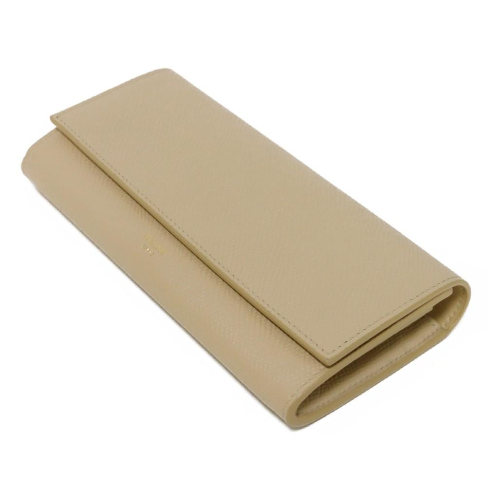 Used 10431 Large Flap Wallet 10B563BEL.03ND 7940 Foil-Stamped Grain Calfskin Beige Bifold Long Wallet New Logo Nude