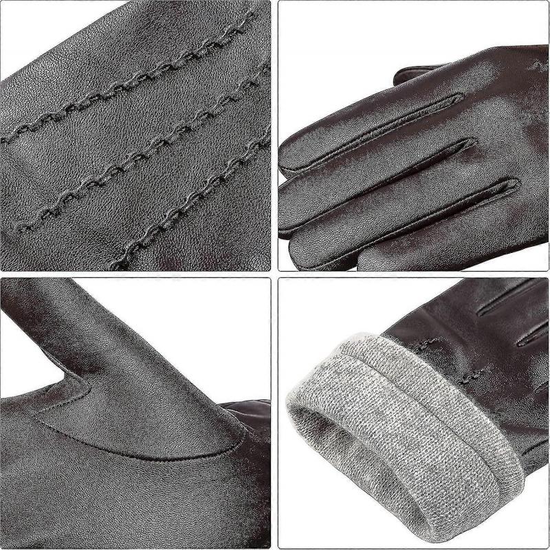 Winter Genuine Sheepskin Leather Gloves For Men. Warm Touchscreen Texting