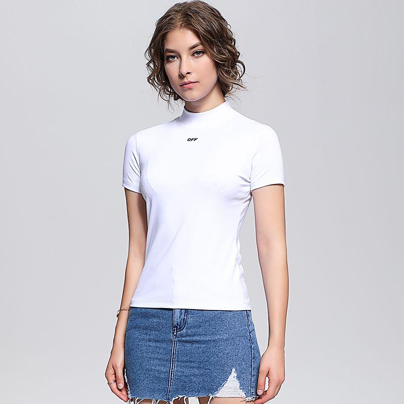 Fashion European 2025 Summer New Arrival Easiest for Match Pure Cotton T-shirt Women's Half Turtleneck Slim Looking Letter Underwear Blouse Fashion