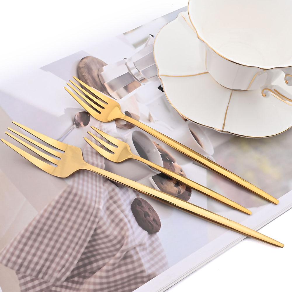 10Pcs Gold Dinnerware Sets Knife Fork Long Handle Spoons Dessert Flatware Mirror Cutlery Stainless Steel Tableware Silverware