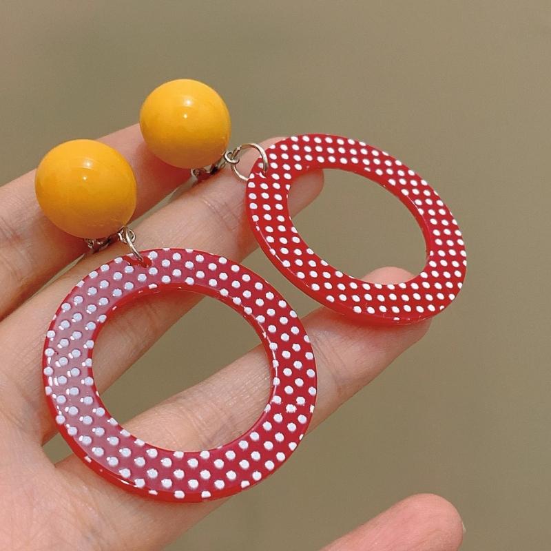 Прекрасные акриловые серьги-клипсы с цветами для женщин, богемные корейские большие геометрические круглые квадратные длинные свисающие серьги-клипсы, ювелирные изделия