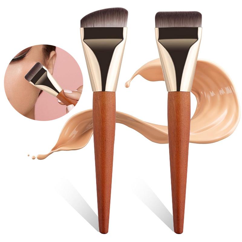 2pcs Ultra Thin Foundation Brush Soft Hair Ace Contour Brush Wooden Handle Make Up Brush Blending Foundation Brushes Makeup Tool