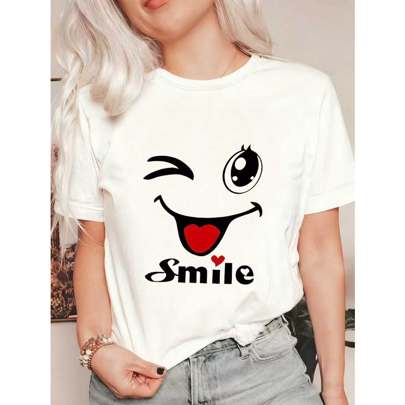 Oversized T Shirt Black Winking Face With Heart Tongue And Smile Text Casual Wear For Women Summer Outfit Streetwear Fashion Top