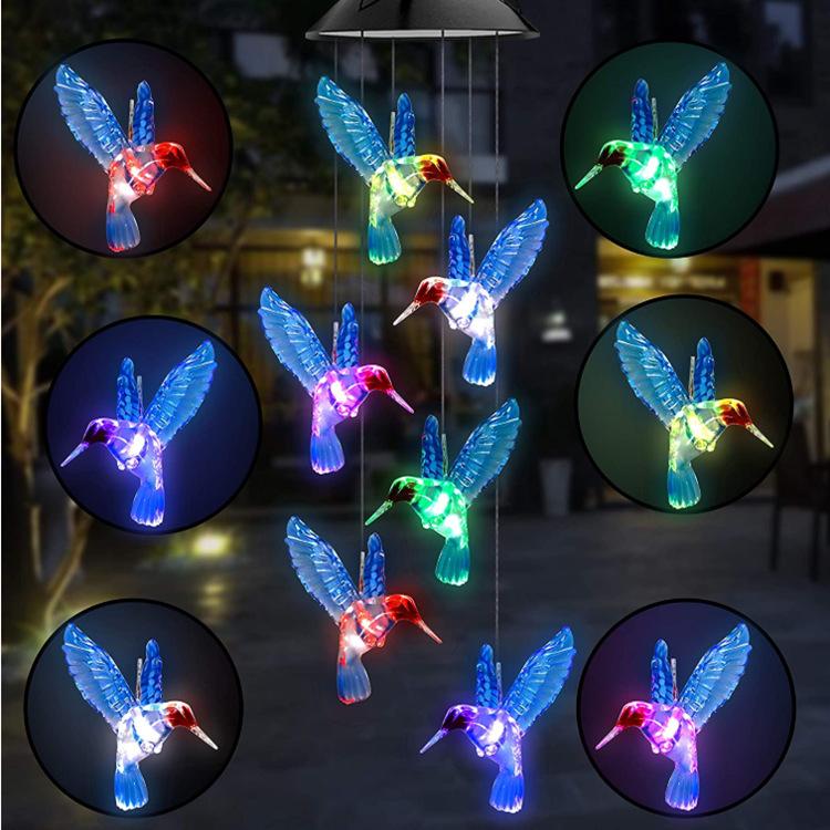 1PC Led Color Changing Solar Wind Chime Light Waterproof Outdoor Windchime Butterfly Hanging Lamp for Garden Decoration