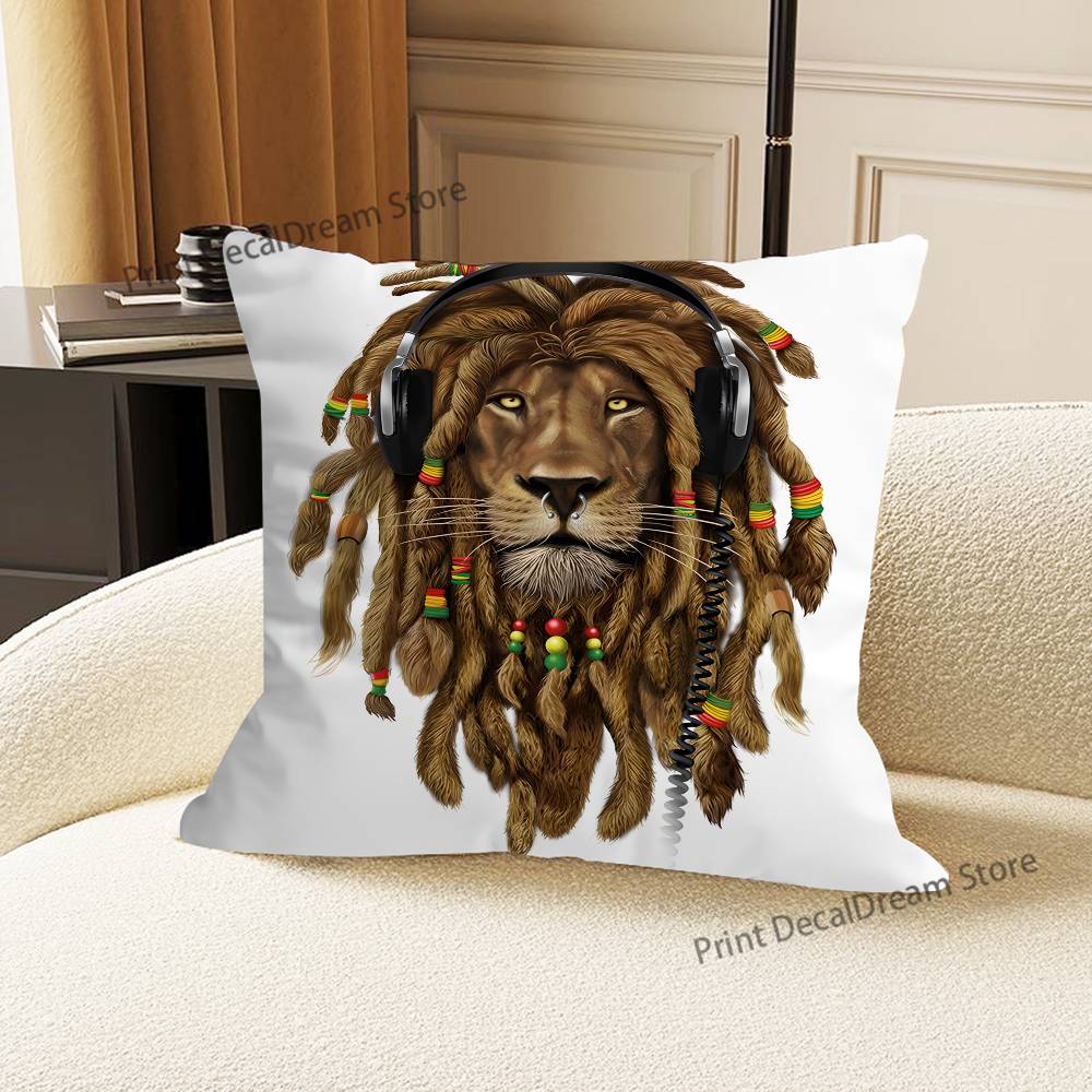 R-Rastafari Lion Logo Cushion For Bedroom Car Coffee Shop Room and Living Room Sofa Decorative Pillow Cover Case