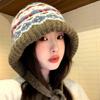 Fair Island Hats for Women's Autumn and Winter Large Head Knitted Caps Retro Balacrafas Warm Ear Protecting Woolen Caps